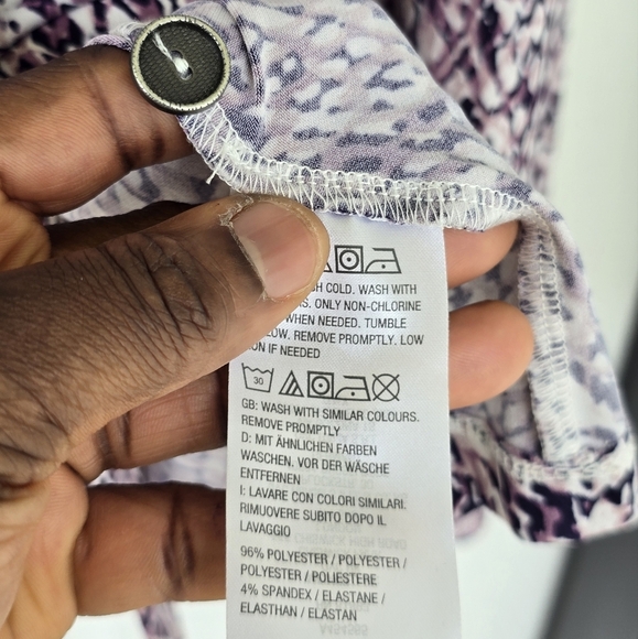 Susan Graver Women Printed Liquid Knit Button Front Peplum Top Plum 3X Plus Size - Picture 8 of 12